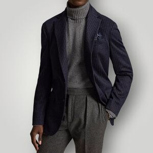 BANANA REPUBLIC Tailored fit Mens Blazer Sport Coat Jacket 40R Navy Striped Wool